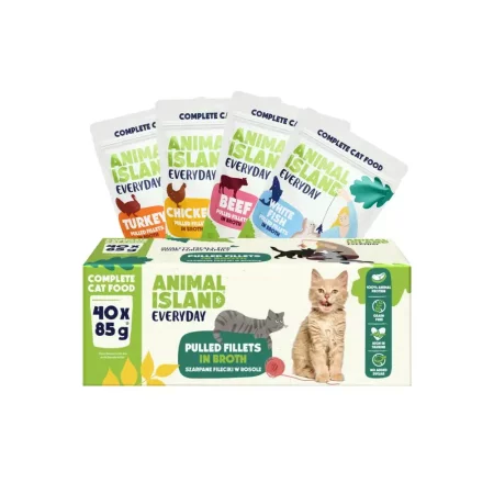 Animal Island Mokra karma dla kota Szarpane Fileciki w Rosole mix 4 smaków 40 x 85g